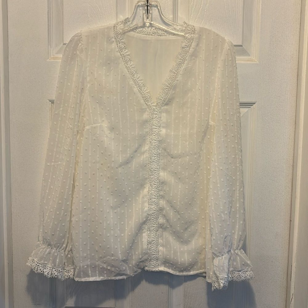 Chiffon Casual Shirt Business Shirt Long Sleeve Shirt(White,S)